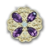 N610 14K PEAR SHAPE AMETHYST AND DIAMOND SLIDE WITH FLEUR DE LIS DETAIL 