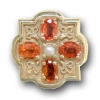 N611 14K ORANGE SAPPHIRE SLIDE WITH PEARL CENTER-FLEUR DE LIS 