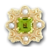 N632 14K SQPERIDOT & PEARL SLIDE WITH FLEUR DE LIS DETAIL 