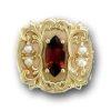 N636 14K MARQUISE GARNET & PEARL SLIDE WITH FLEUR DE LIS DESIGN 